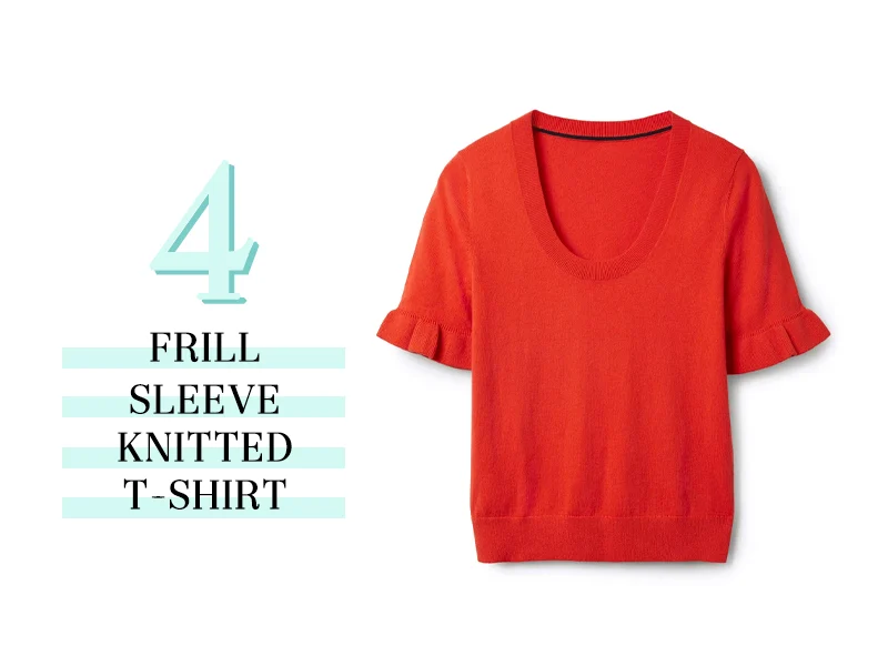 Frill Sleeve Knitted T-Shirt in Poppy from Boden