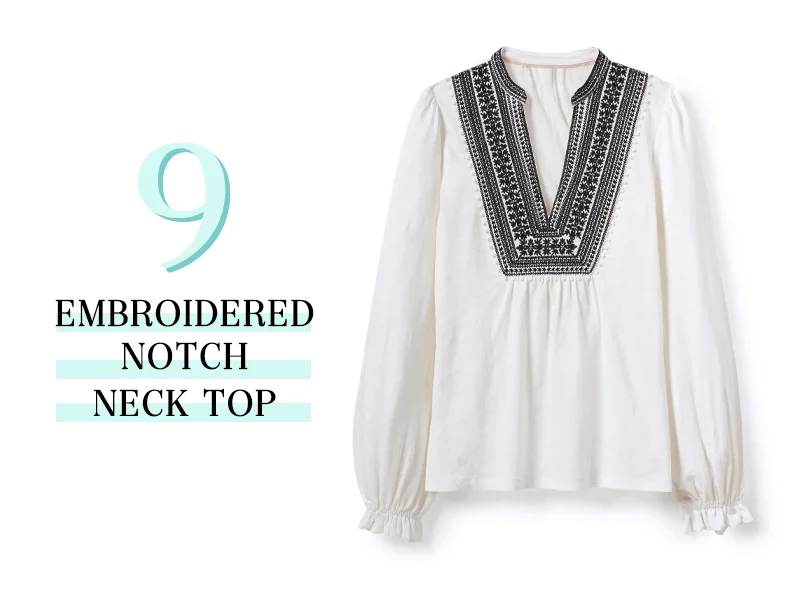 White Embroidered notch neck top from Boden