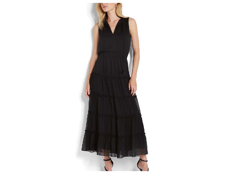 V-Neck Tiered Trapeze Maxi Dress in Black