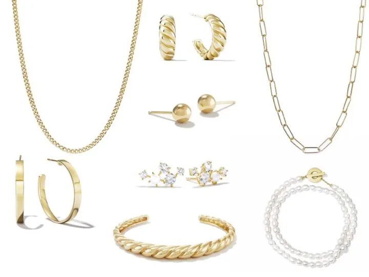 A collection of gold jewelry from Mejuri