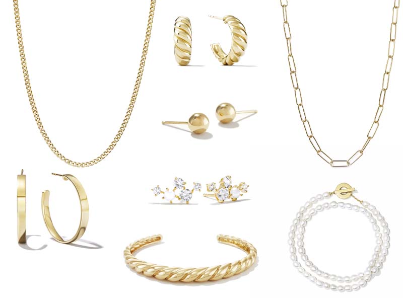 A collection of gold jewelry from Mejuri