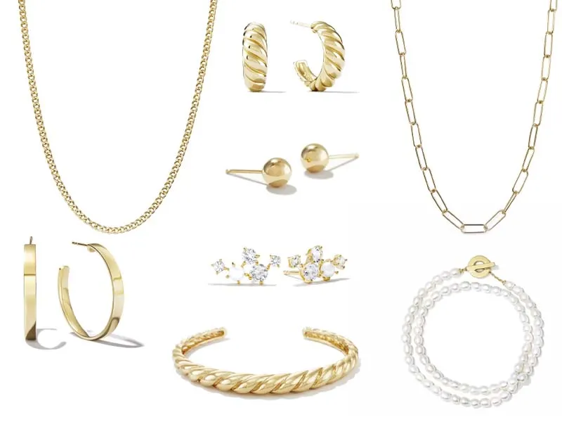 A collection of gold jewelry from Mejuri