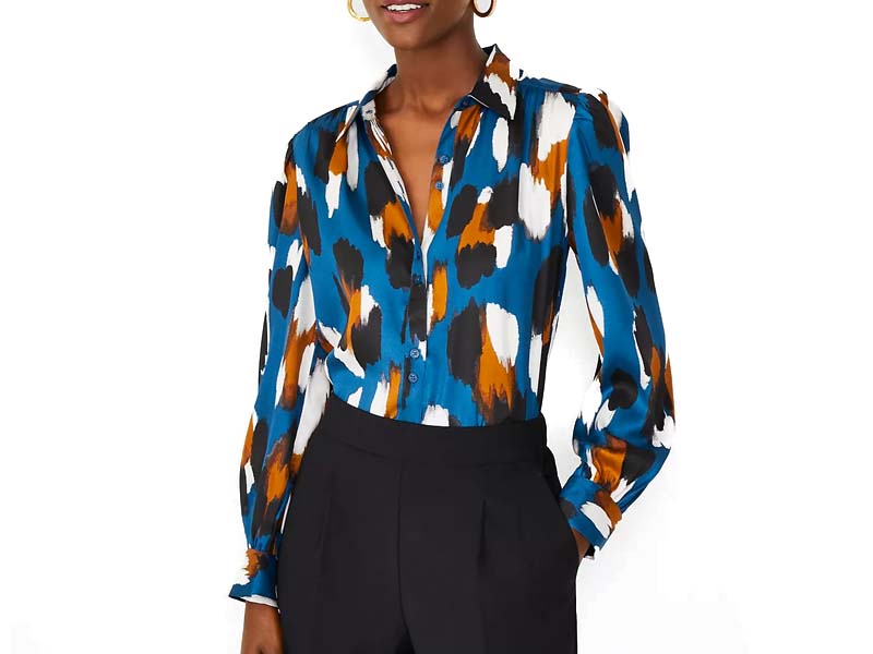 Abstract Animal Print Shirred Blouse