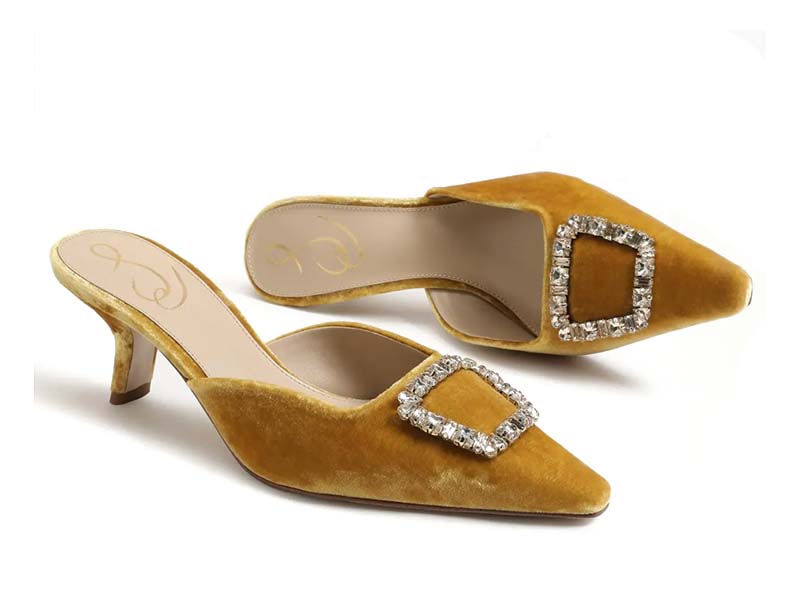 BRIT KITTEN HEEL MULE in saffron 