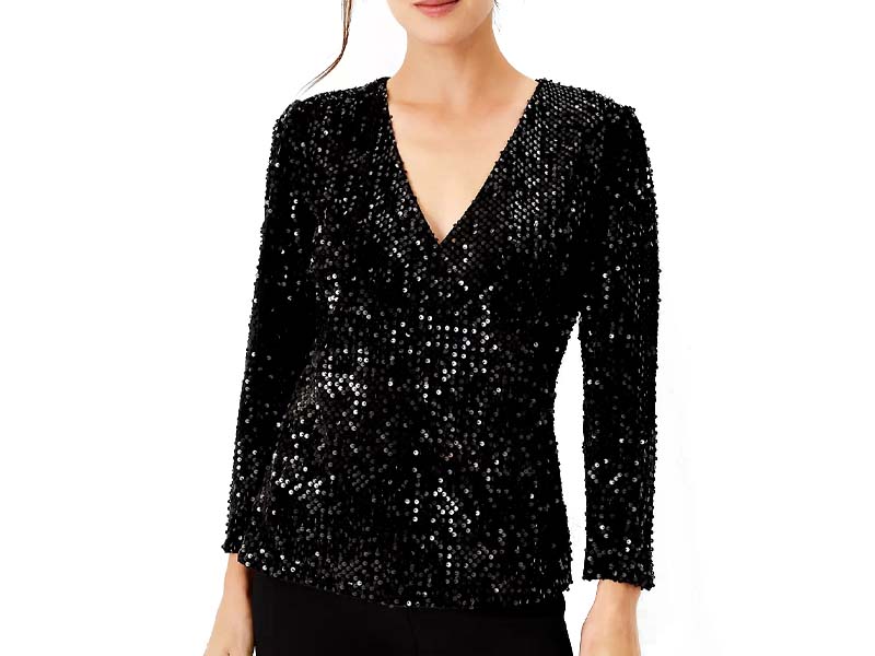 Black Sequin Wrap Top