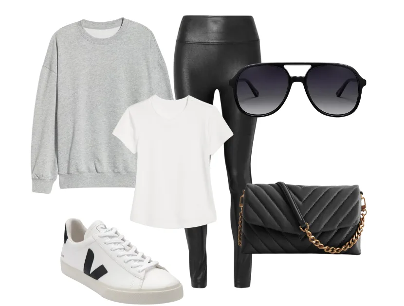 Faux Leather Leggings with sneakers